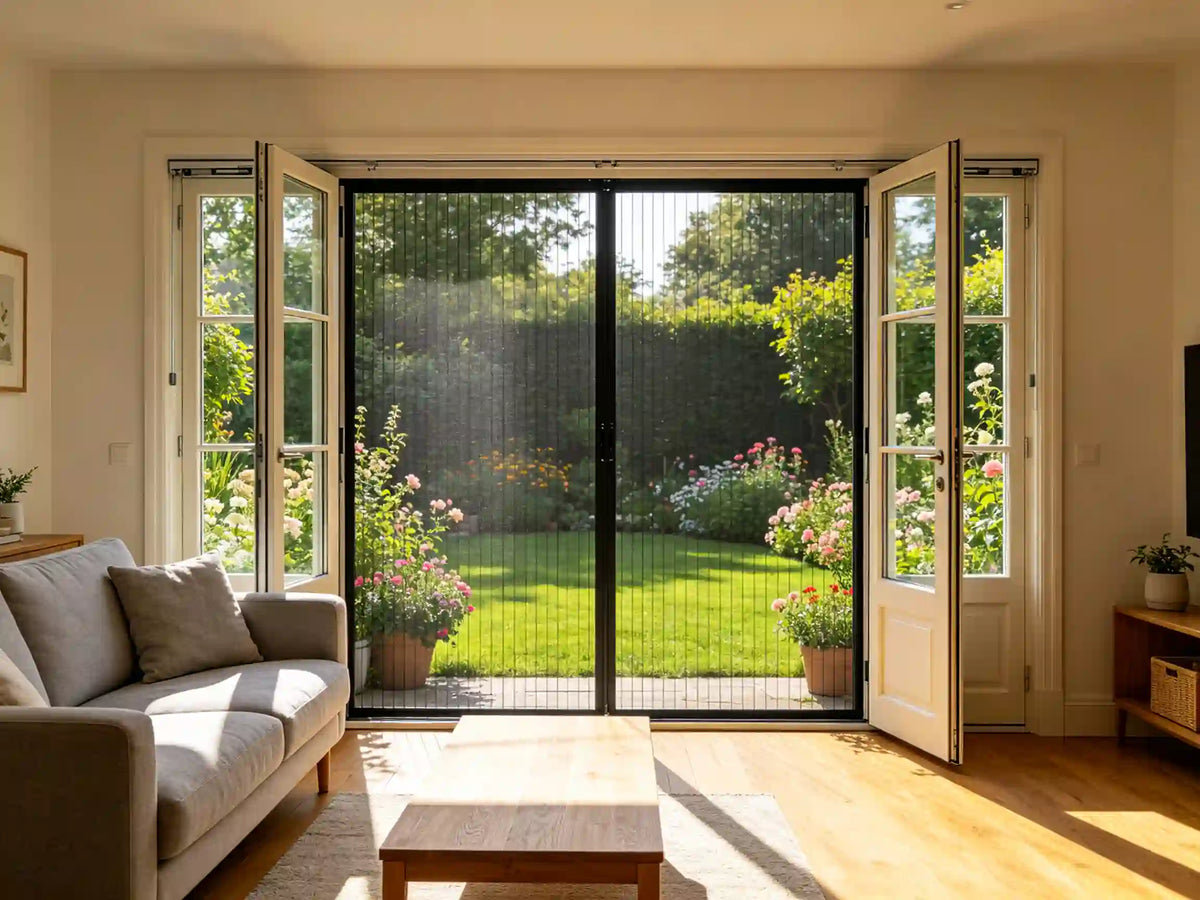 Retractable screen doors installed on French doors in an Australian home