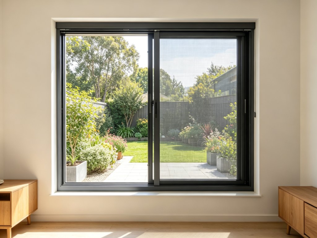 Retractable window fly screens installed on a modern Australian home window