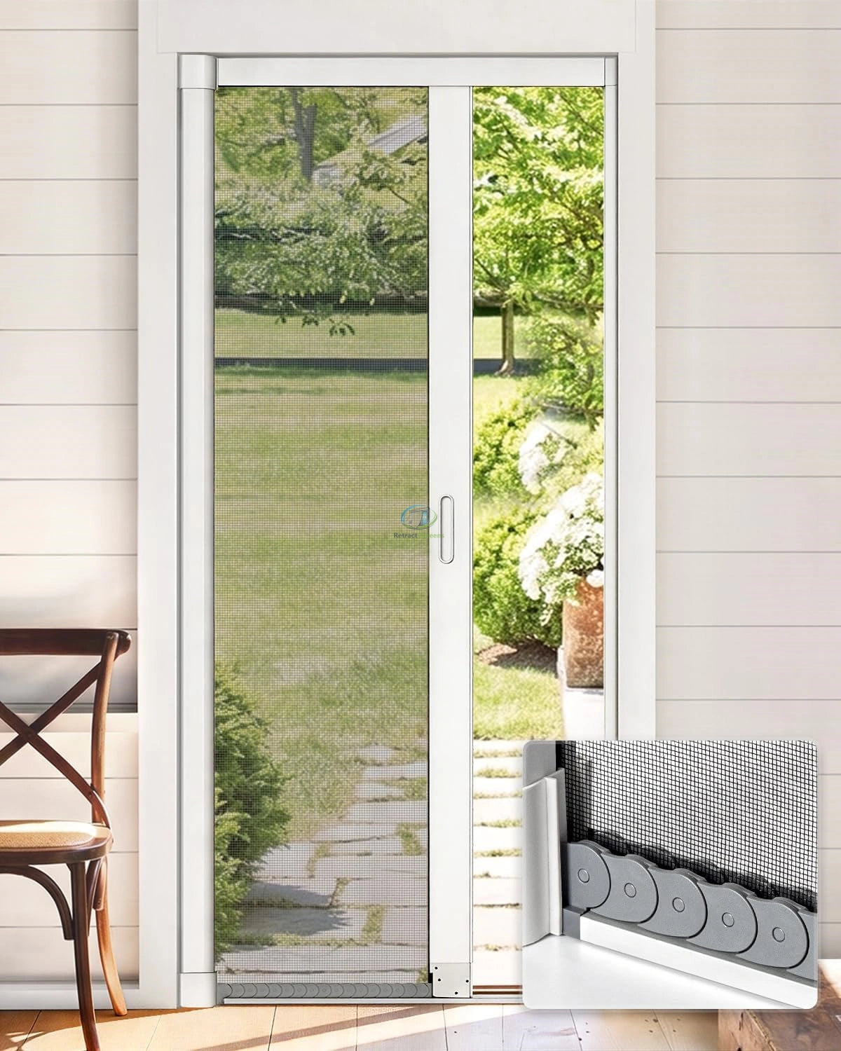 Free-Stop Retractable Roller Screen Door for Single Doors